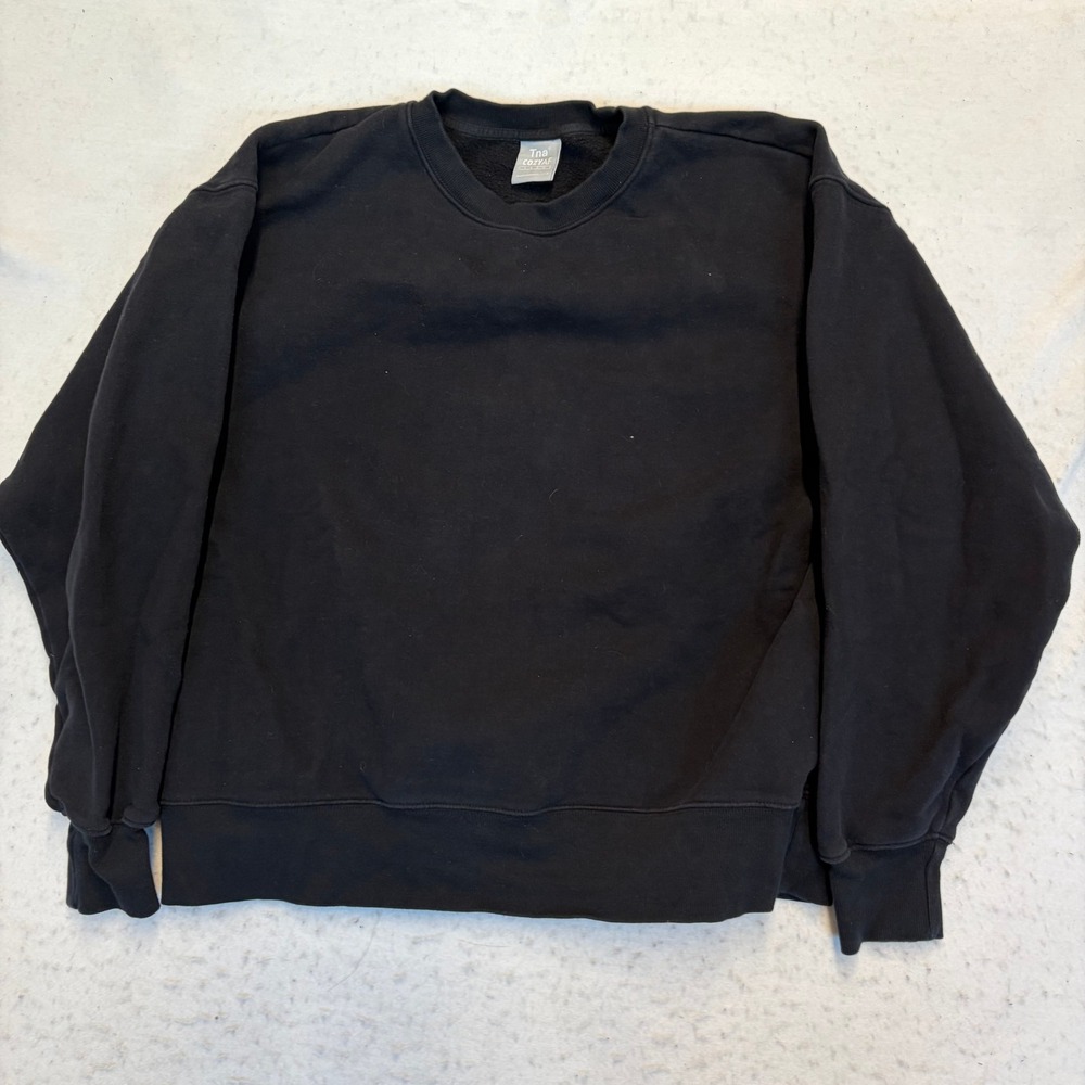 Tna Cozy Fleece Sweatshirt Womens 2 Black Pullover Crewneck Oversized
